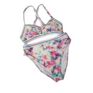 Adore Me Gisele Contour Tie Dye Banded Bikini Set High Waisted S/M‎ Pastel Swim